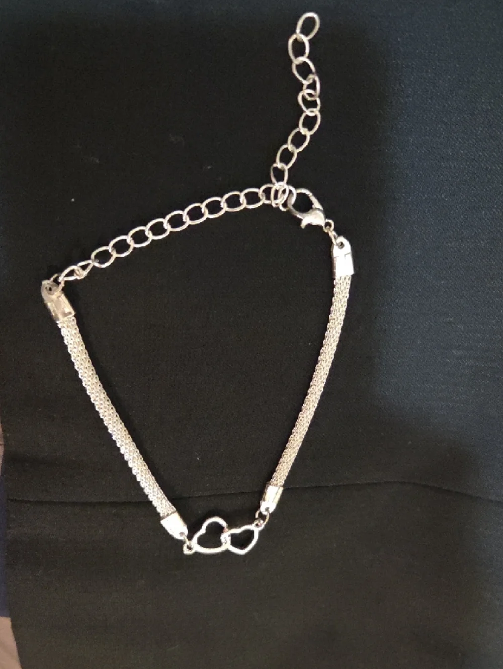 Silver Tone Double Heart Chain Bracelet With Extender 7in - Women Jewelry